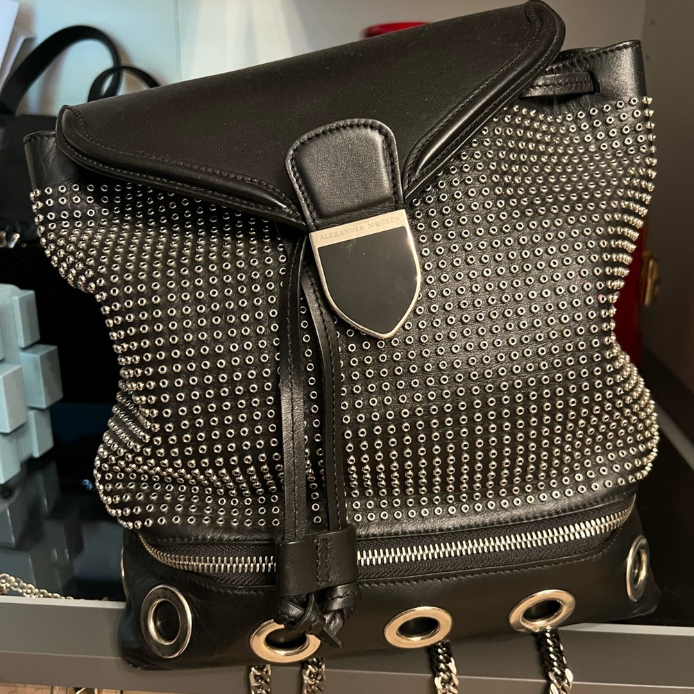 Alexander McQueen Black and Silver Eyelet Backpack